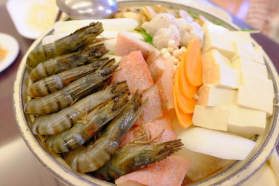 High angle view of fish in plate on table