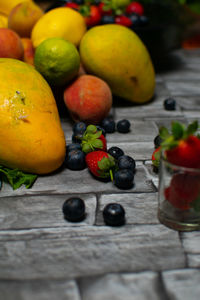 Close-up of fruits on table