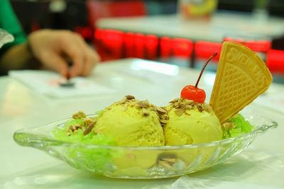 Close-up of ice cream in bowl