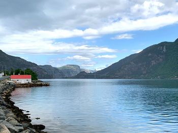 Scenic view of lake against sky