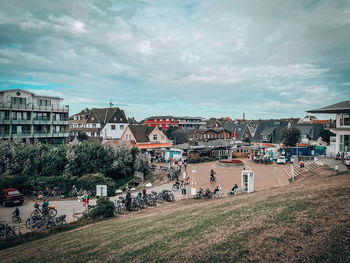 High angle view of townscape against sky