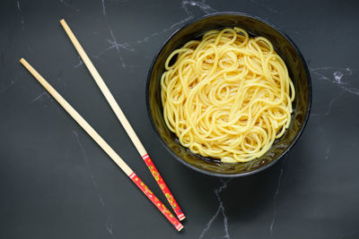 High angle view of food in bowl on table