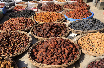 High angle view of food for sale at market stall