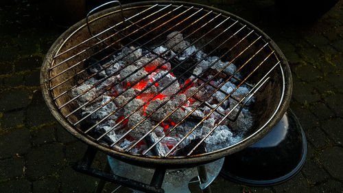 High angle view of barbecue grill