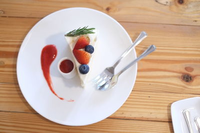 High angle view of breakfast served on table