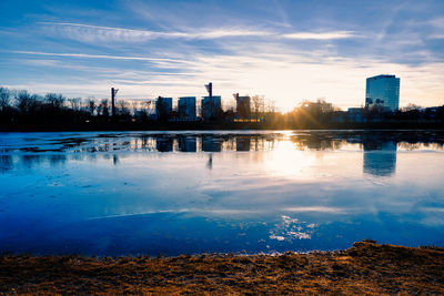 Reflection of buildings in lake