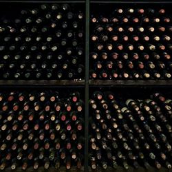 Full frame shot of wine bottles