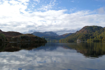 Calm lake against clouds