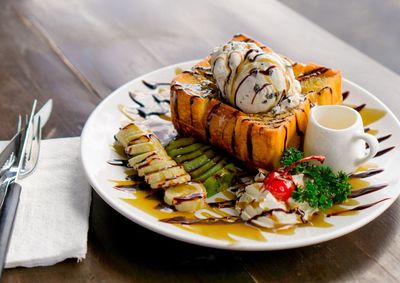 Close-up of food served in plate