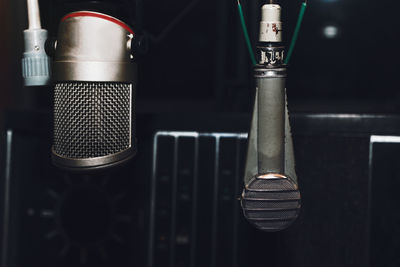 Vintage microphones in studio . retro recording studio