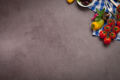 High angle view of fruits on table