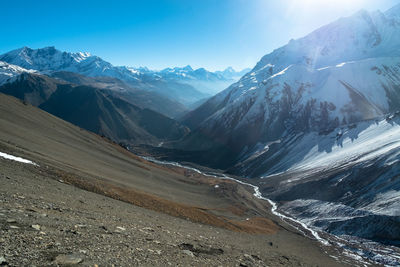 Scenic view of snowcapped mountains against sky