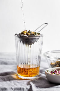 Close-up of drink in glass on table