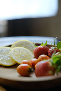 Close-up of strawberries on table