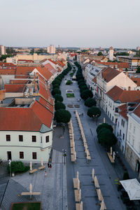High angle view of buildings in city