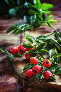 Close-up of strawberries on table