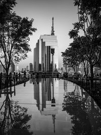 Reflection of buildings in lake
