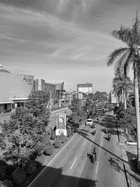 High angle view of street amidst buildings in city