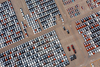 Aerial view of cars in parking lot