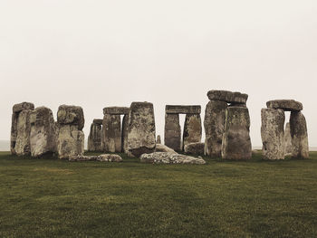 Built structure on field against clear sky