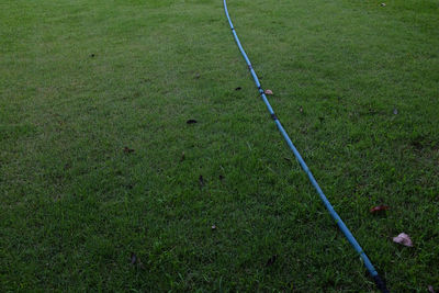 High angle view of golf course on field