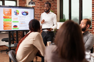 Group of business colleagues working in meeting