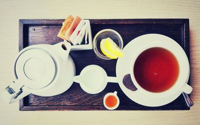 Directly above shot of coffee cup on table