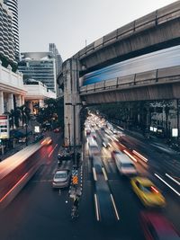 Light trails on road in city