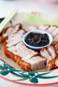 Close-up of food served in plate