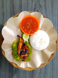 High angle view of salad in plate on table