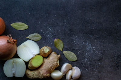 High angle view of vegetables on table