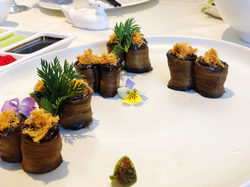 High angle view of fish on table
