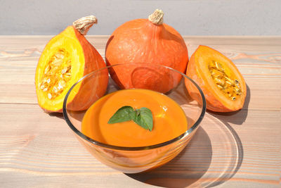 High angle view of orange on table