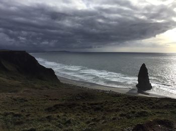 Scenic view of sea against cloudy sky