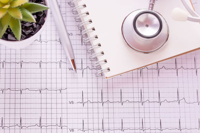 Directly above shot of open book on table