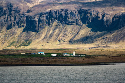 Scenic view of river and mountains