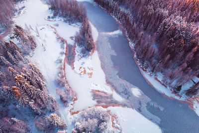 High angle view of snowcapped mountain