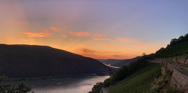 Scenic view of river against sky during sunset