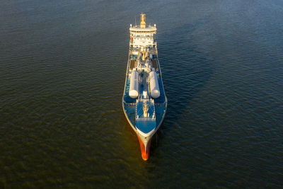 High angle view of ship in sea