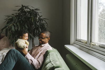 Man and son at home