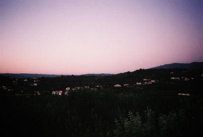 Scenic view of landscape against clear sky during sunset