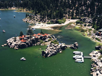 High angle view of boats in lake