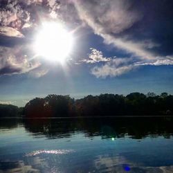 Scenic view of lake against cloudy sky