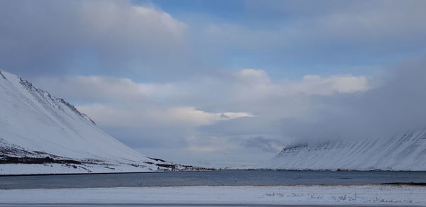 Scenic view of snowcapped mountains against sky