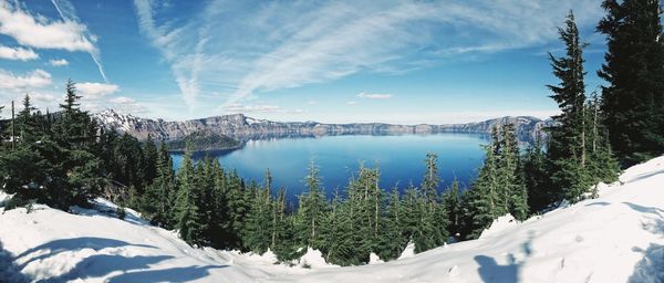 Panoramic view of snowcapped mountains against sky