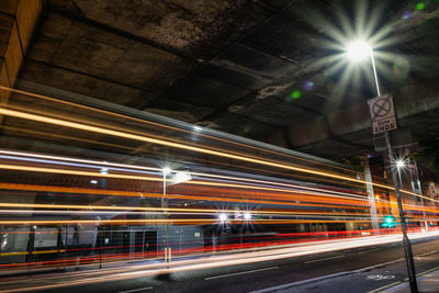 Light trails on road at night