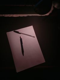 High angle view of books on table