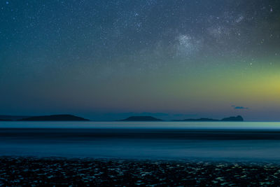 Scenic view of sea against sky at night