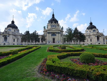 View of historical building in garden