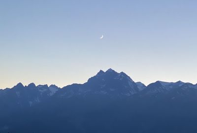 Scenic view of snowcapped mountains against clear sky